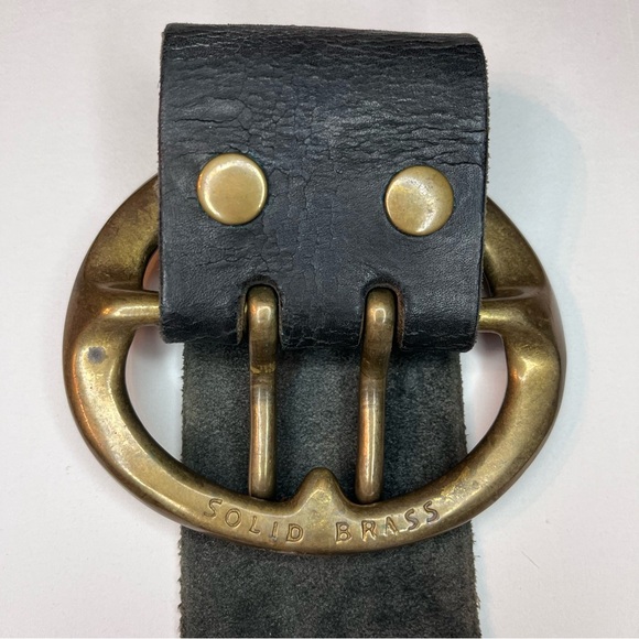 Vintage Retro y2k Lucky Brand Black 100% Leather Brass Buckle Wide Belt Medium main image 6